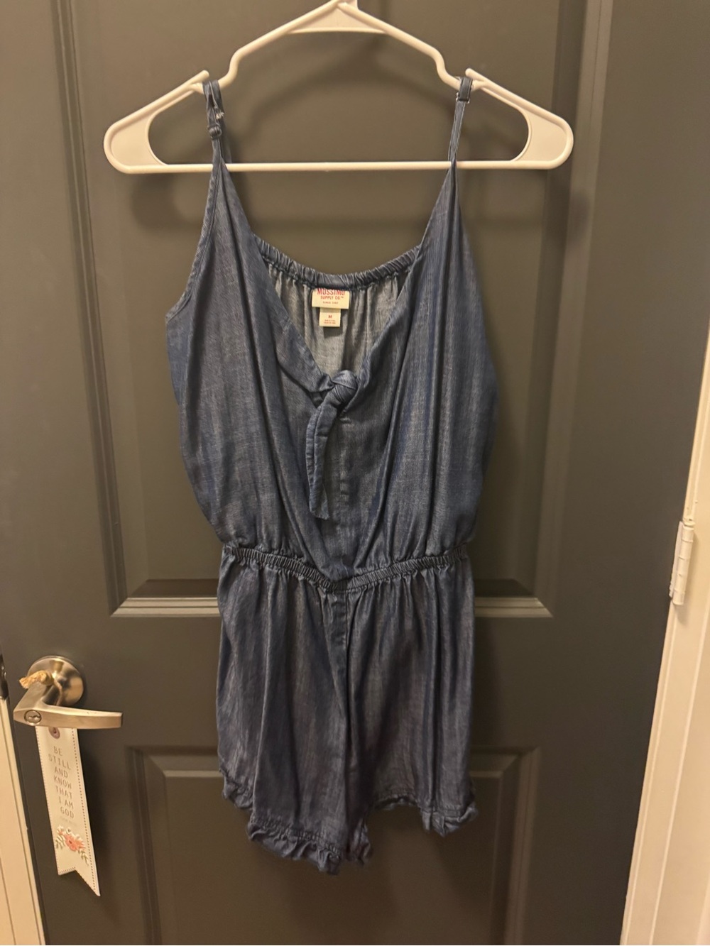 Casual Blue Denim-Look Tie-Front Romper